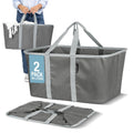 CleverMade Collapsible Laundry Tote 2-Pack (50L) – Foldable Carry-All Storage Bin for Laundry, Car Trunk, RV, Dorm & Home Organization - Charcoal