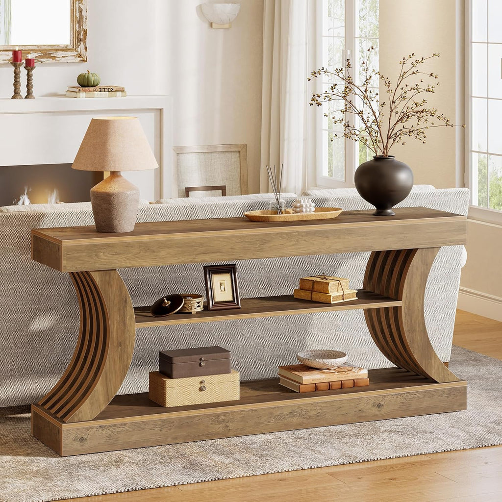 Tribesigns 70.9-Inch Long Farmhouse Entryway Console Table with Storage, 3-Tier Wooden Couch Table Behind Sofa, for Entry, Entrance, Hallway, Foyer, Living Room, Rustic Brown