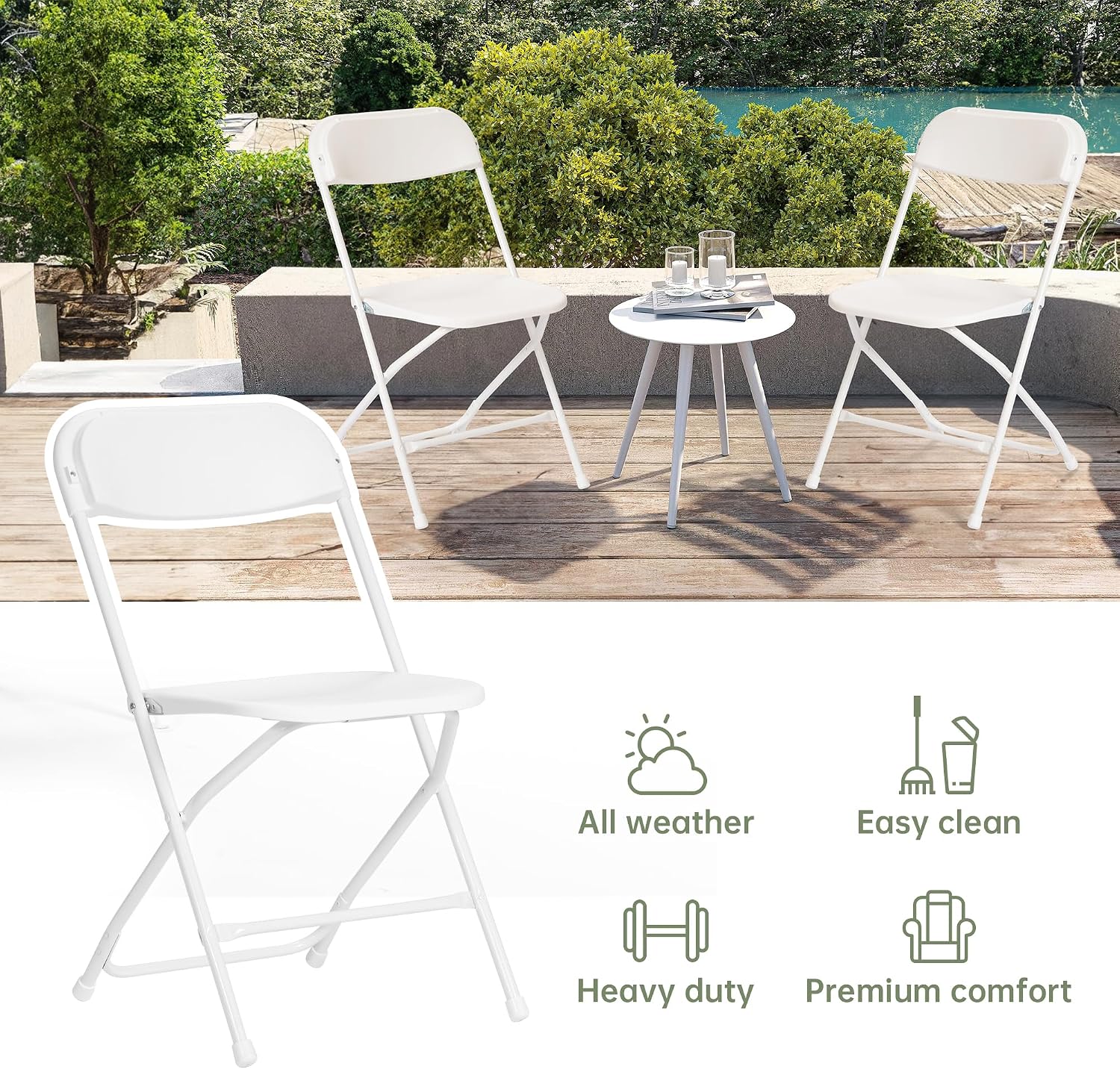 100 PCS Plastic Folding Chair, Portable Commercial Chair, Heavy-Duty Plastic Folding Chairs, Folding Chair with 350 LB Capacity for Wedding Party Outdoor Indoor White