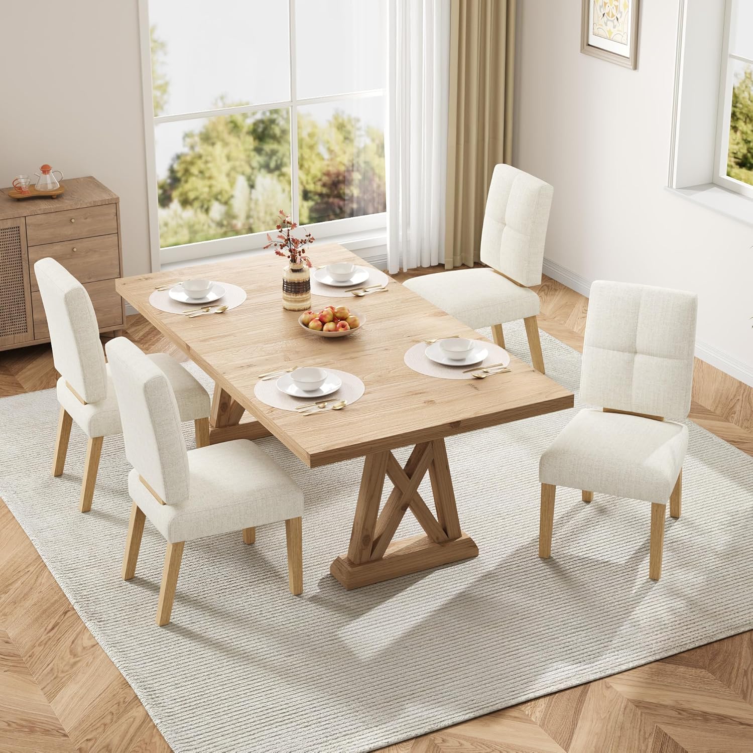 HOMRELEXA Wooden Dining Chairs Set of 4, Dining Room Chairs with Wood Legs, Cloud-Like Cushion & Reinforcement Structure Design for Kitchen/Living Room/Restaurant, Easy Assembly