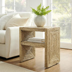 Crosley Furniture Marella Handwoven Banana Leaf End Table, Rattan Side Tables, Banana Leaf