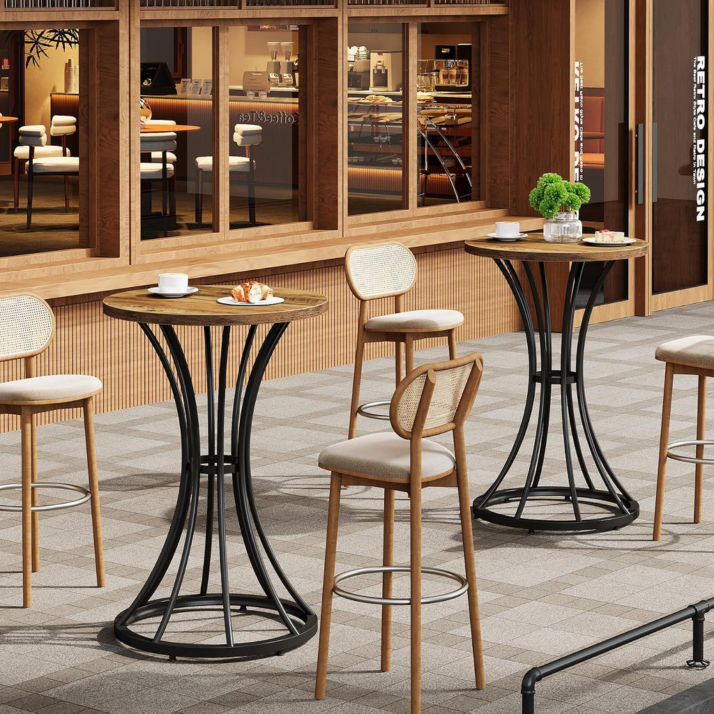 Tribesigns 37.4" H Bar Table, Round Bar Table with Curved Metal Base, Bar Height Table for Small Spaces, Living Room, Kitchen, or Apartments (Brown & Black) (1)