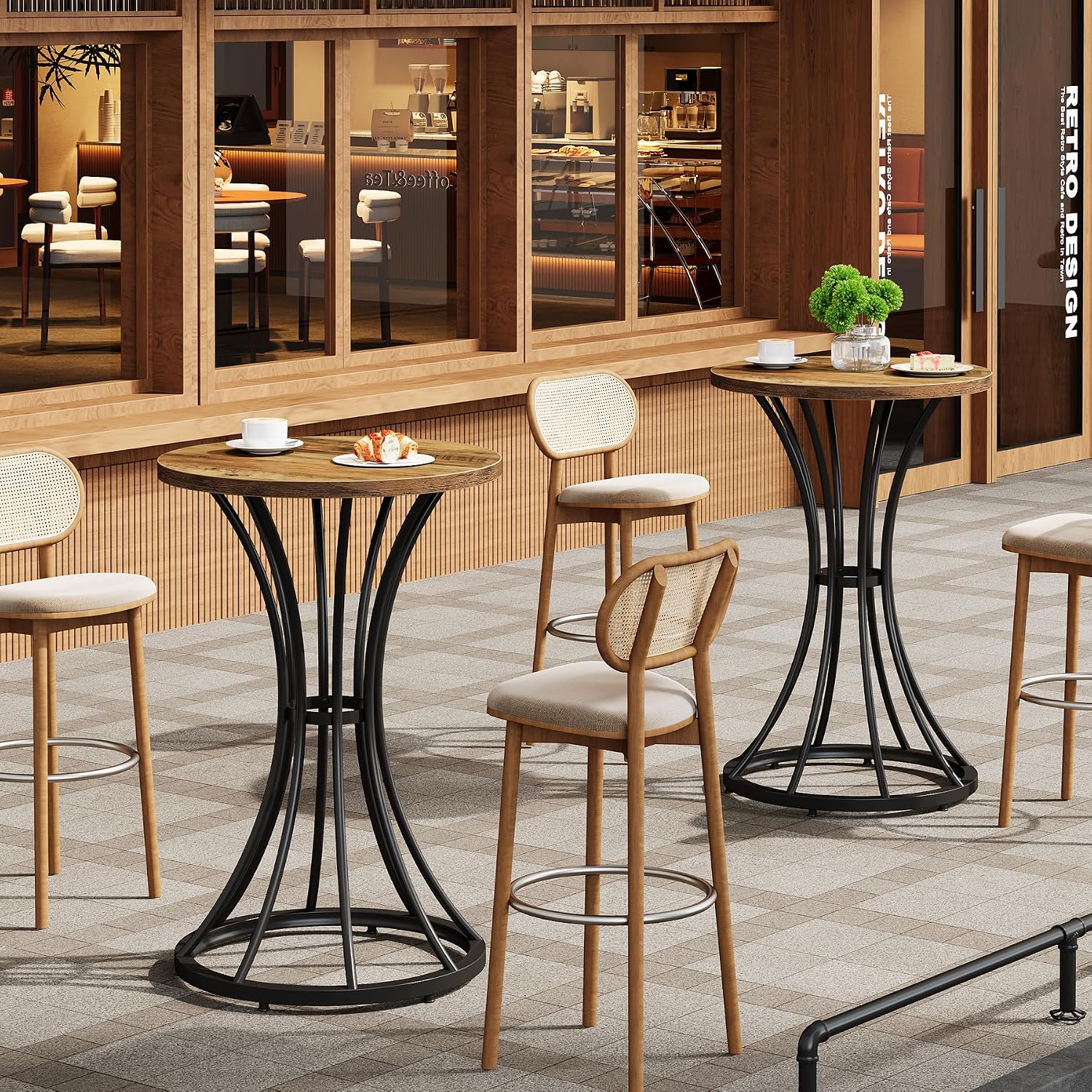 Tribesigns 37.4" H Bar Table, Round Bar Table with Curved Metal Base, Bar Height Table for Small Spaces, Living Room, Kitchen, or Apartments (Brown & Black) (1)