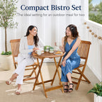 Best Choice Products 3-Piece Acacia Wood Bistro Set, Folding Patio Furniture for Backyard, Balcony, Deck w/ 2 Chairs, Round Coffee Table, Teak Finish - Natural