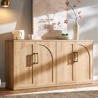 ACCOHOHO Arched Door Sideboard Buffet Cabinet Set of 2, Accent Cabinet with Adjustable Shelf, Wood Modular Credenza Storage Cabinet for Dining Room, Living Room, Entryway, Natural Oak