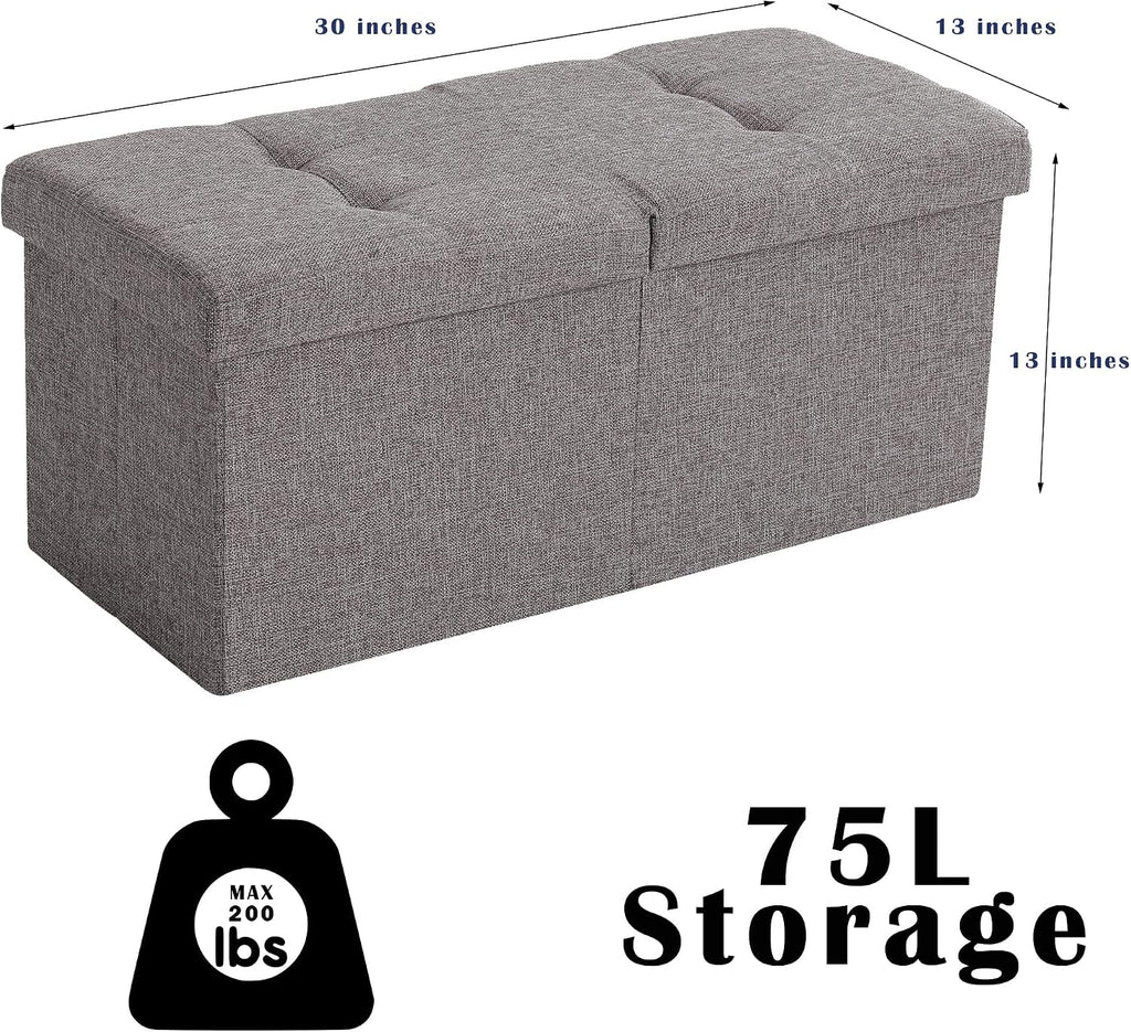 Storage Ottoman Bench Foldable Seat Footrest Shoe Bench End of Bed Storage with Flipping Lid, 75L Storage Space, 30 inches Velvet Cream