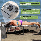 MUPATER Tanning Chair with Face Hole, Patio Chaise Lounge Chair with 5-Position Adjustable Backrest, Removable Pillow & Pocket, Folding Lounger Recliner for Beach, and Pool Sunbathing, Gray
