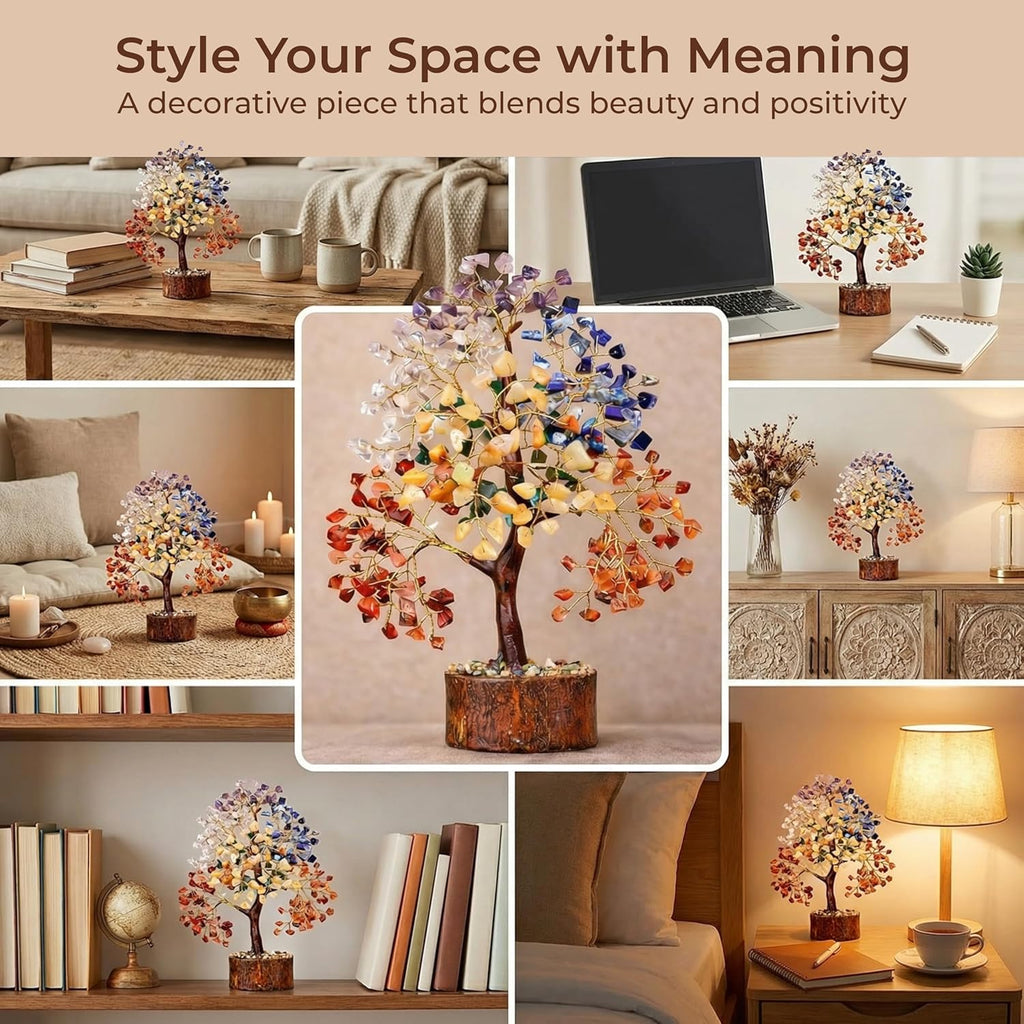 Chakra Tree of Life Birthday Gifts for Women, Mom, Sister, Friends, Handmade Healing Crystal Tree Bring Money, Positivity & Good Luck, Boho Home, Room and Office Desk Decor, Unique Fathers Gift