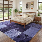 Modern Area Rugs for Living Room, 4x6 Feet Geometric Patchwork Rug, Washable Non-Slip Indoor Low Pile Carpets for Bedroom Dining Room Office Playroom Home Dorm Decor, Dark Purple