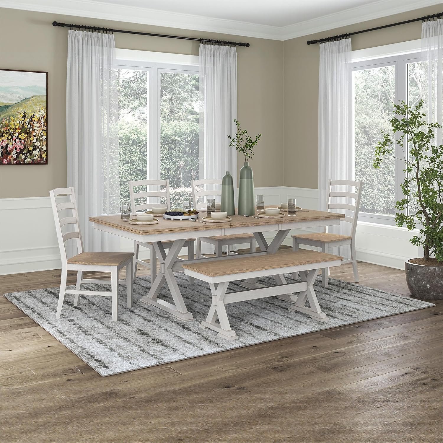 Signature Design by Ashley Westlinport Farmhouse 48" Dining Bench with Antiqued Finish, Antique White