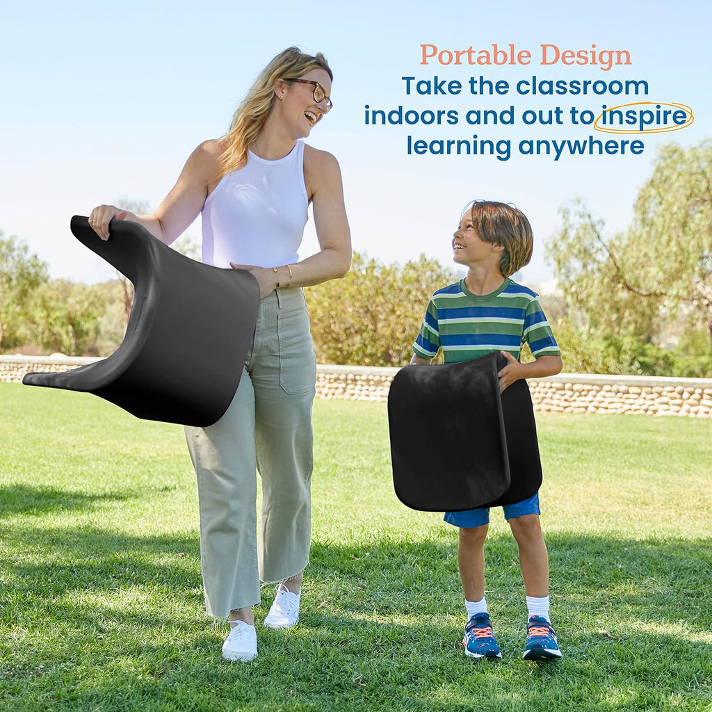 ECR4Kids Wave Seat Perch Stool, 14in - 15.1in Seat Height, Flexible Seating, Black, 2-Pack
