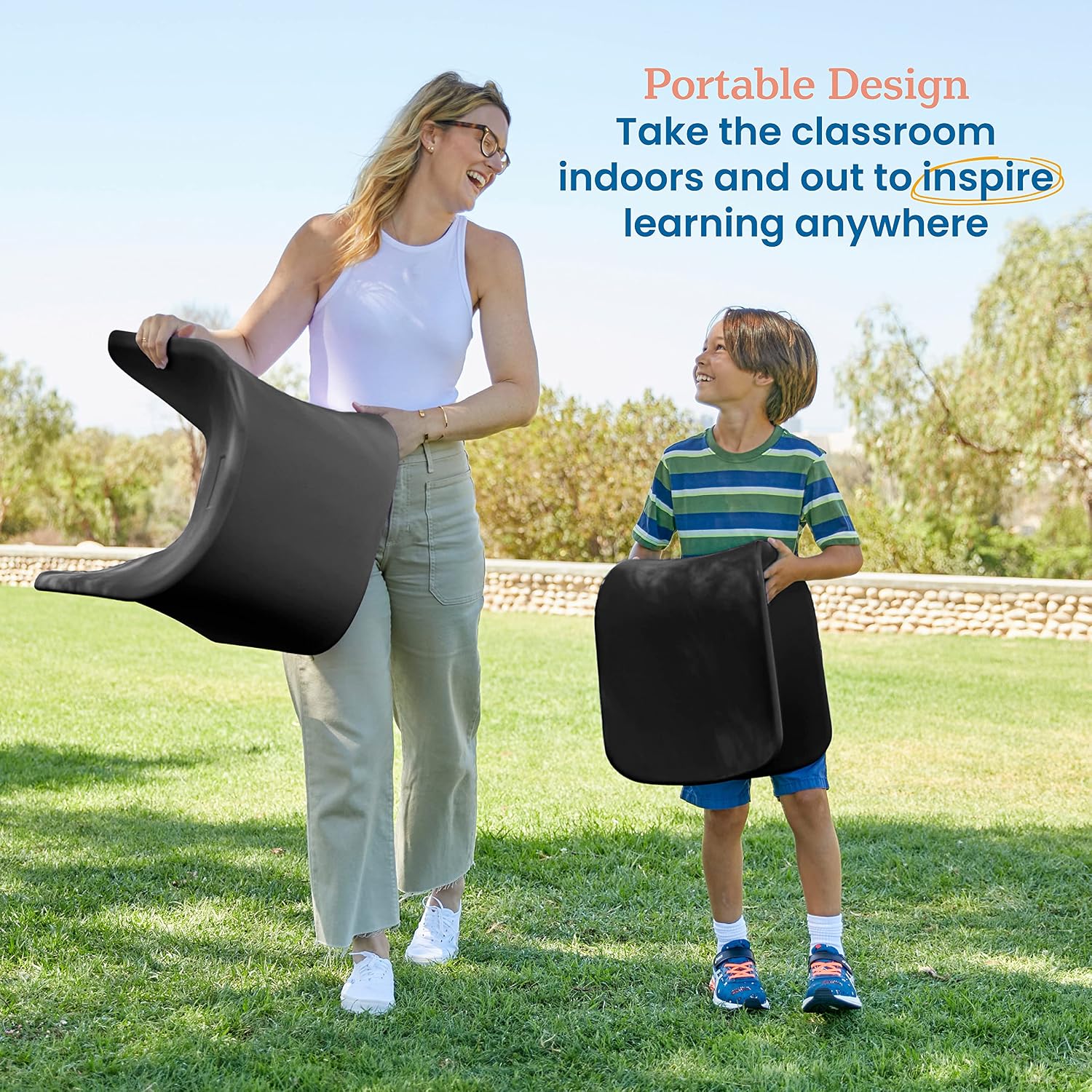 ECR4Kids Wave Seat Perch Stool, 14in - 15.1in Seat Height, Flexible Seating, Black, 2-Pack