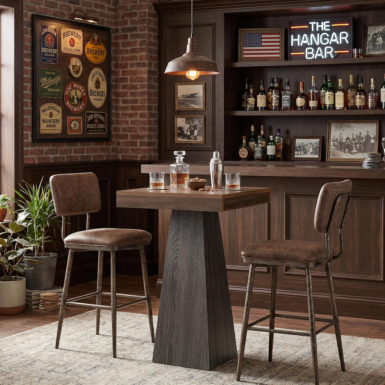 Tribesigns Square Bar Table, 39.37" H Industrial High Top Pub Table with Tapered Base, Wood Compact Bistro Table for Home Bar, Kitchen, Small Space, Brown & Gray