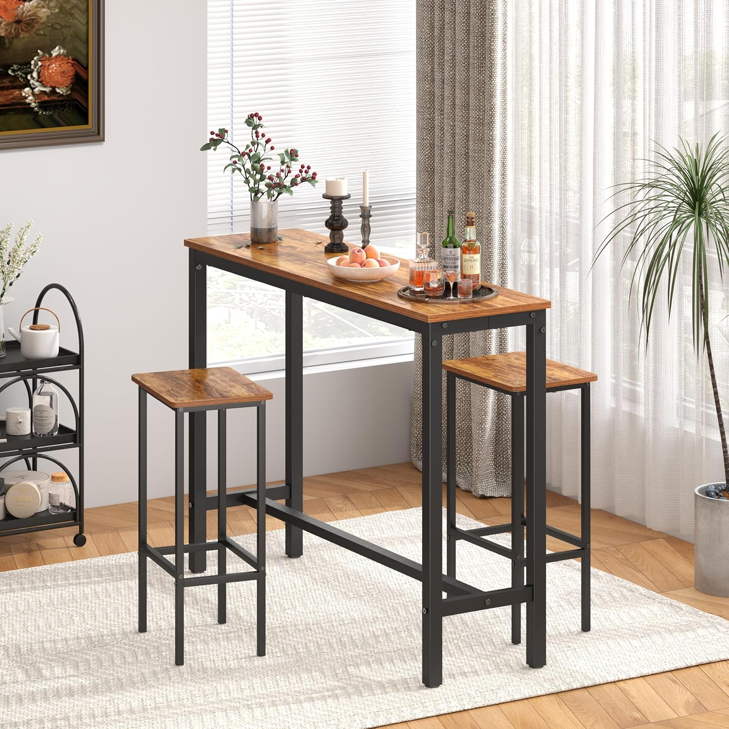 Mr IRONSTONE Bar Table, 53" Pub High Top Rectangular Bar Height Sofa Table Dining Table, for Narrow Space, Living Room, Vintage