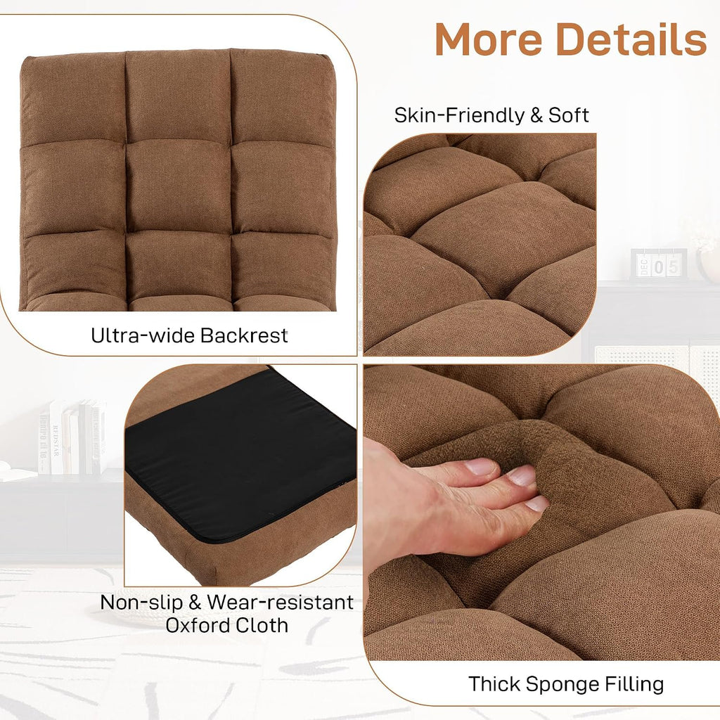 Floor Chair with Back Support Folding Chair with Adjustable Position, Padded Sleeper Bed, Floor Gaming Chair, Meditation Chair, Gaming Floor Chairs for Adults (Tan)