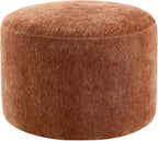 Upholstered Round Ottoman, Modern Small Footstool with Soft Padded Seat & Solid Wood Frame, Multifunctional Vanity Stool Accent Seat for Living Room, Bedroom, Entryway, Orange-Brown Chenille