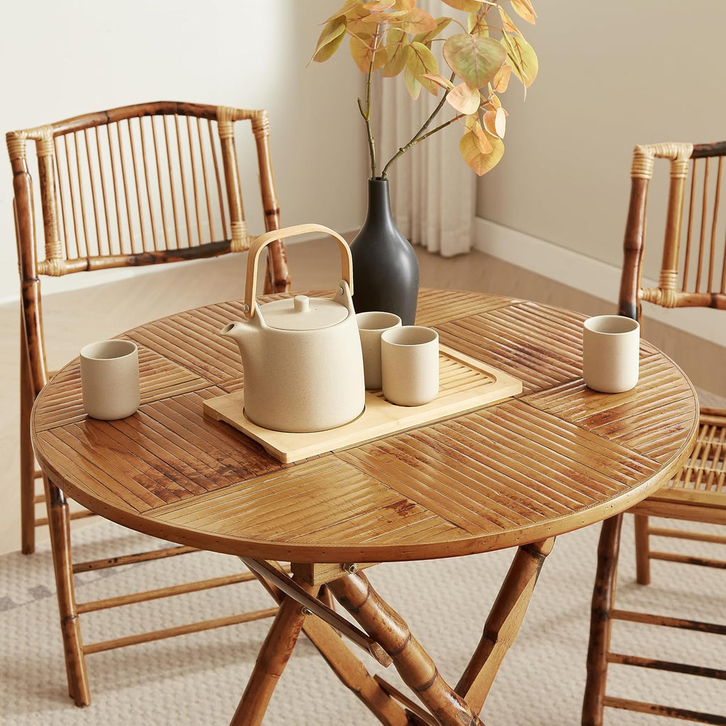 Vintage Bamboo Rattan Folding Dinging Chair - Portable Lightweight Retro Seat for Indoor, Outdoor, Patio, Wedding, Office, and Events (1, Brown, Oversized)
