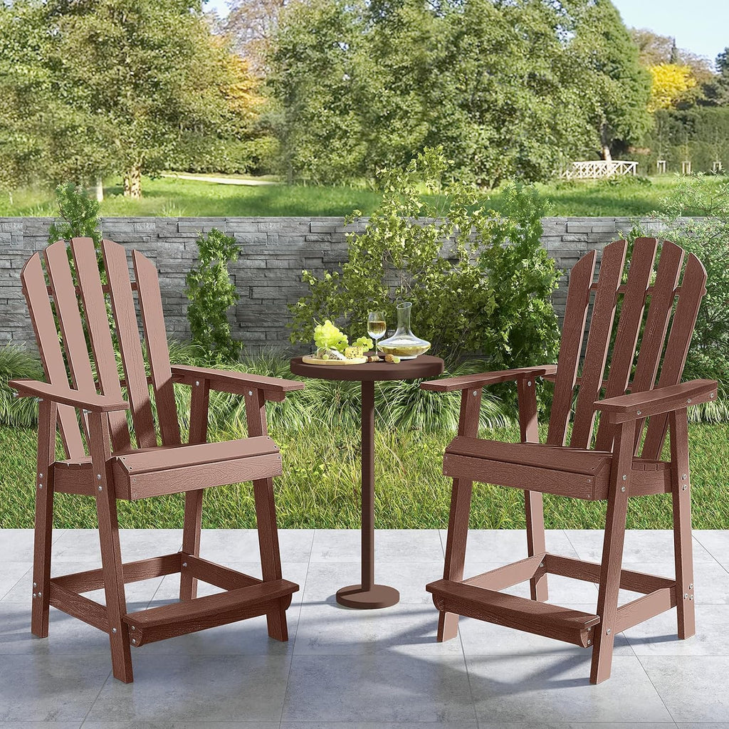 Tangkula Outdoor Bar Stool, HDPE Tall Adirondack Chair with Armrest & Footrest, Weather Resistant 47 Inch Counter Height Barstool Lifeguard Chair for Pool Deck Patio Garden, Balcony Chairs (2, Coffee)