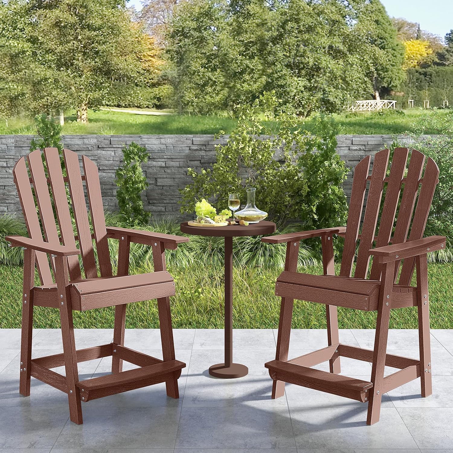 Tangkula Outdoor Bar Stool, HDPE Tall Adirondack Chair with Armrest & Footrest, Weather Resistant 47 Inch Counter Height Barstool Lifeguard Chair for Pool Deck Patio Garden, Balcony Chairs (2, Coffee)