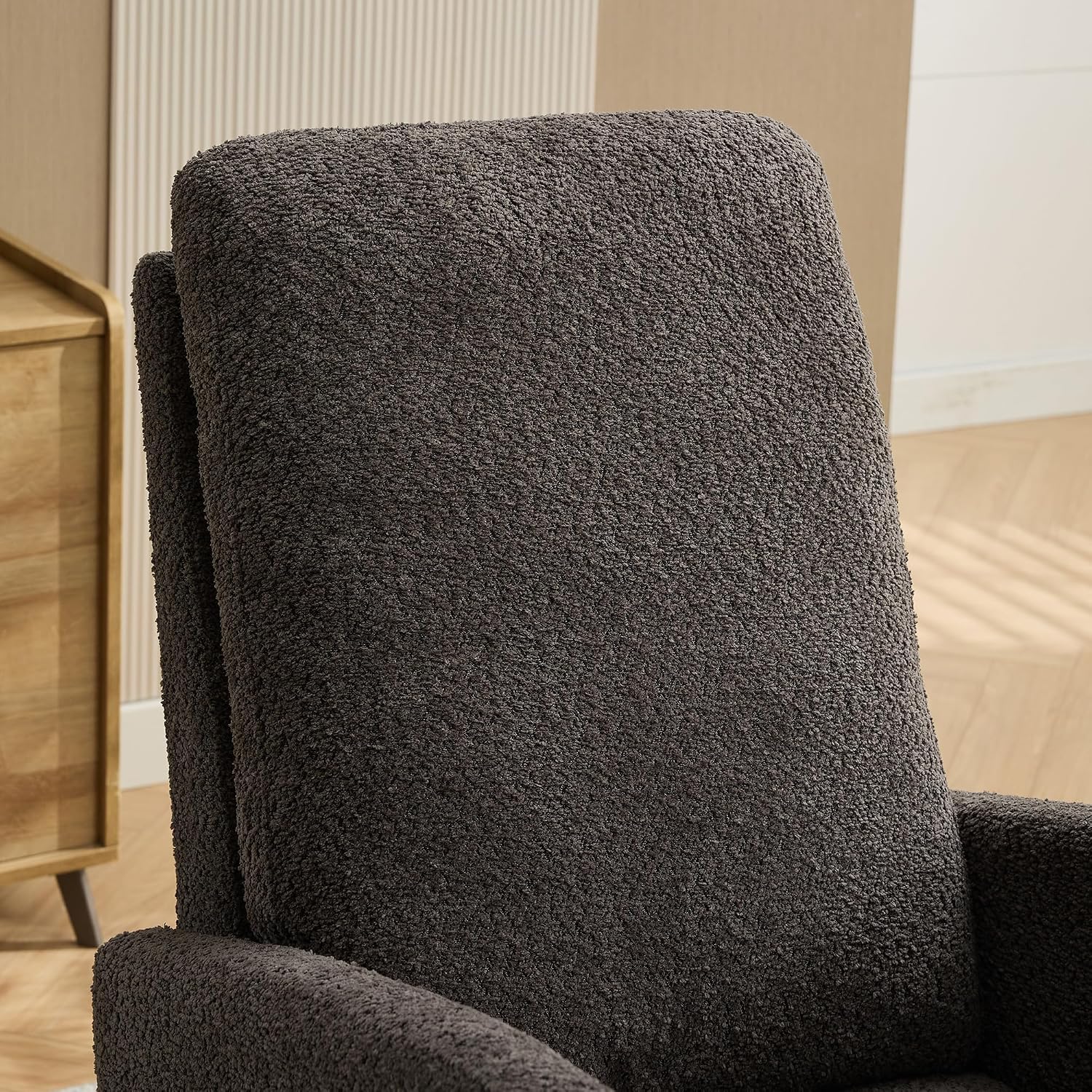 25.4" W Rocking Chair for Nursery, High Back Glider Chair with Retractable Footrest, Side Pocket, Rocking Accent Armchair with Rubber Wood Legs for Living Room/Bedroom.Navy (Charcoal)