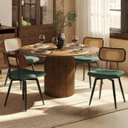 Dining Chairs, Set of 4, Modern, Green, Rattan & Faux Leather, Swivel with 360 Rotation, Ergonomic & Adjustable Height