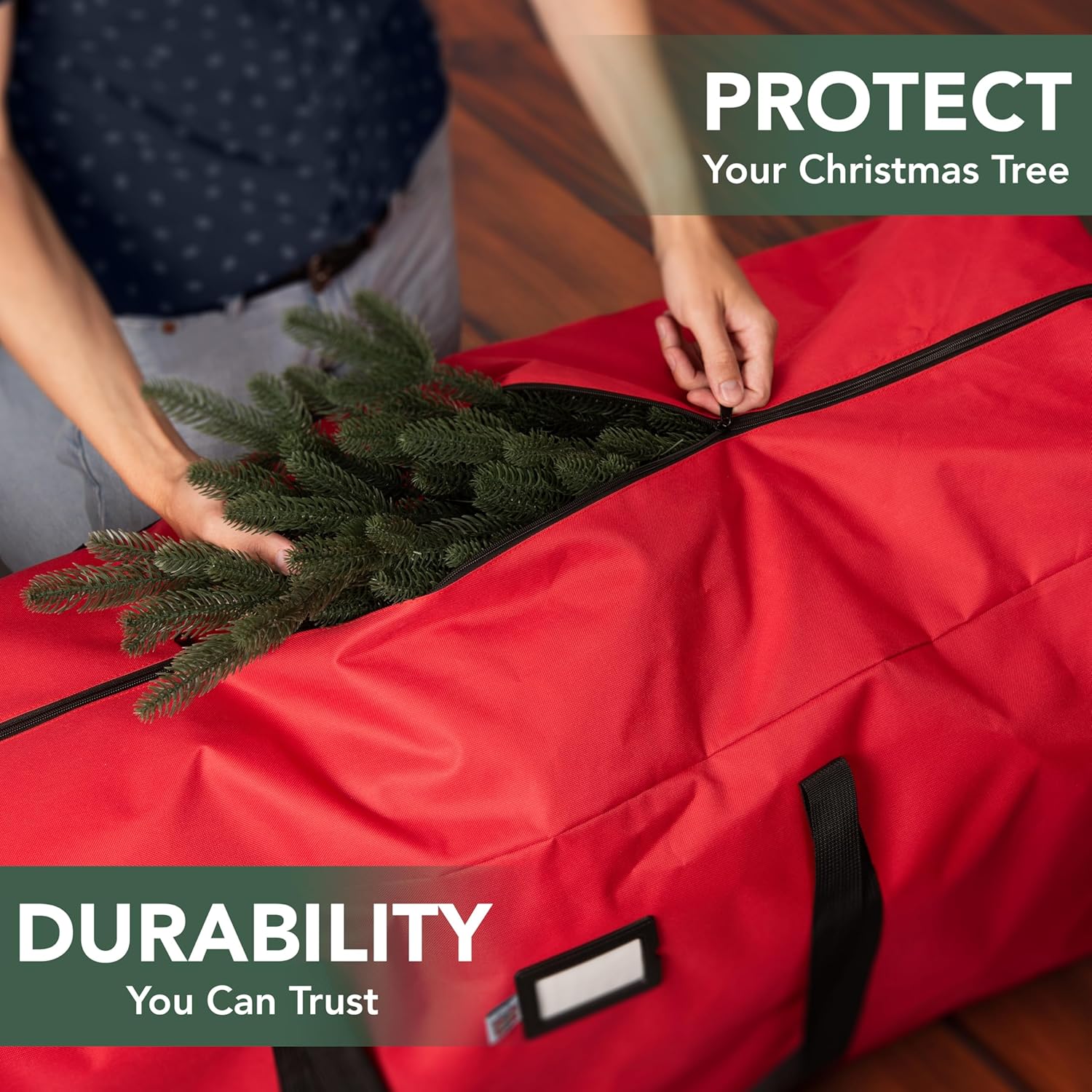 Holiday Cheer Heavy Duty Artificial Christmas Tree Storage Bag Fits Up to 9ft Tall, Waterproof with Durable Handles & Zipper Xmas Tree Storage Bag (RED)