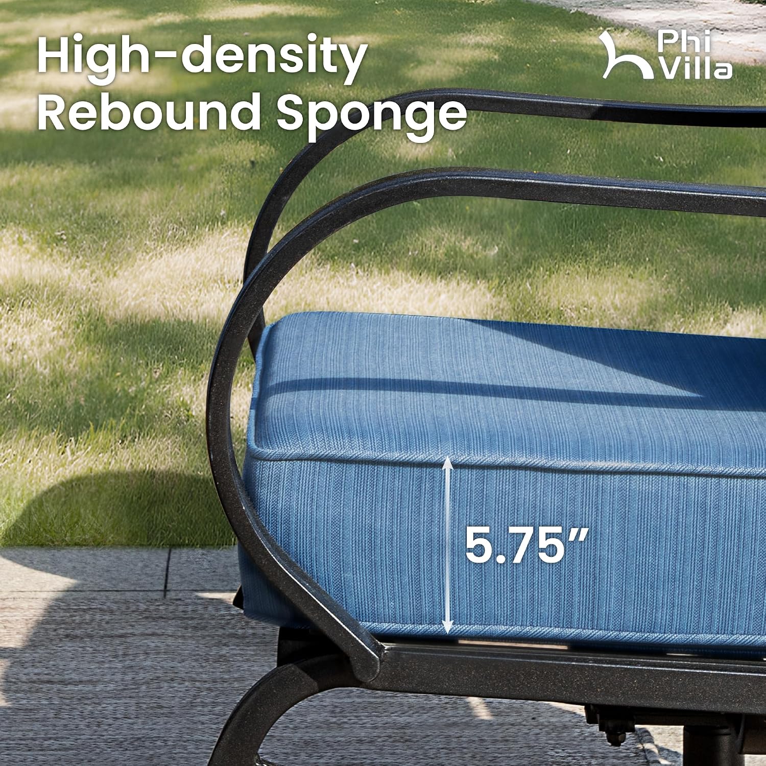 PHI VILLA Metal Patio Sofa with 5.75" Extra-Thick Waterproof Cushion, 3 Seater Deep Seat & High Back Outdoor Couch, All Weather Porch Furniture for Deck Backyard Front Porch Apartment,Peacock Blue