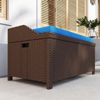 30×30×30inch Durable Premium Outdoor Wicker Storage Bench with Large Compartment Storage and Plush Blue Cushion, Easy to Maintain