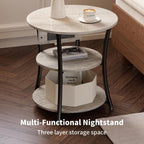 Side Table with Charging Station, End Nightstand with USB Ports and Outlet，3-Tier End Tables Living Room，for Living Room, Bedroom, Corners, and Office (Grey)