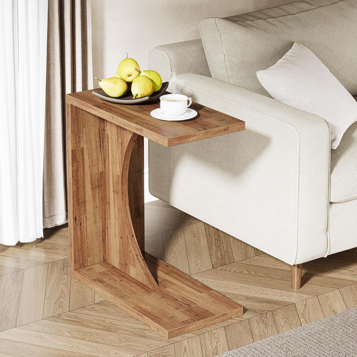 Tribesigns C-Shaped End Table for Couch, Small Bedside Table for Sofa, Wooden Nightstand for Living Room Bedroom Laptop Work Desk, Walnut Brown, 11.81" D x 23.62" W x 25.59" H