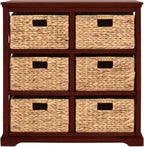 eHemco Hampton Meadows 3 Tier X-Side End Storage Cabinet with 6 Wicker Baskets, Cherry