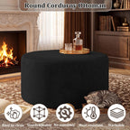 BSHOMGI Round Coffee Table Ottoman for Corduroy Cloud Sectional Couches in a Box Memory Foam Compressed Pouf Footstool Rest for Living Room, Bedroom, Makeup Room No Assembly Require(Black, 27.6")