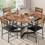 IRONCK Round Dining Table Set for 4, 47.2'' Kitchen Table with 4 PU Leather Upholstered Chairs, Dining Room Table Set with Large Storage Shelf, 5 Piece Kitchen Table and Chairs, Rustic Brown