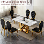 70 Inch Modern Rectangle Dining Table for 6, Faux Marble Top with Mirrored Stainless Steel Base, Large Kitchen Table for Dining Room, Living Room, Office, Conference, (Table Only) (Gold + Grey)