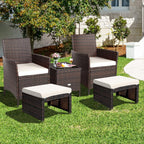 ORALNER Outdoor Ottoman, Set of 2 Wicker Footstools, All-Weather Rattan Foot Stools w/Removable Cushions, Patio Footrest Extra Seating for Porch, Poolside, Garden, Deck, Easy Assembly (Off White)