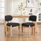 Modern 5-Piece Dining Table Set with 4 Chairs,Oak Round MDF Dining Table, Black Fabric Upholstered Chairs with Natural Wood Legs for Kitchen Dining Room Home