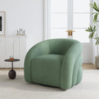 Boucle Swivel Accent Chair Set of 2, No Assembly Small Comfy Round Barrel Armchair for Living Room, Bedroom Reading Waiting Room-Green