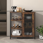 LVSOMT Mini Coffee Bar Cabinet for Home Kitchen, 27.5'' Coffee Stand Station with Adjustable Shelves & Door, Farmhouse Sideboard Buffet for Small Space, Dining Room, Living Room, Industrial Brown