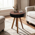 Round Wooden End Table with Retro Carved Brown Top & Black Wood Support Legs, Vintage 15.7" Small Circle Sofa Side Table for Living Room Bedroom (Brown, 4 Legs Support)