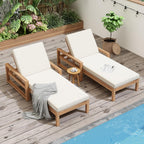 Think 30Lounge Chair Set of 2, Patio Sun Tanning Chair, Outdoor Chaise Lounger with 5-Position Reclining Back, for Pool, Balcony & Garden,Light Teak