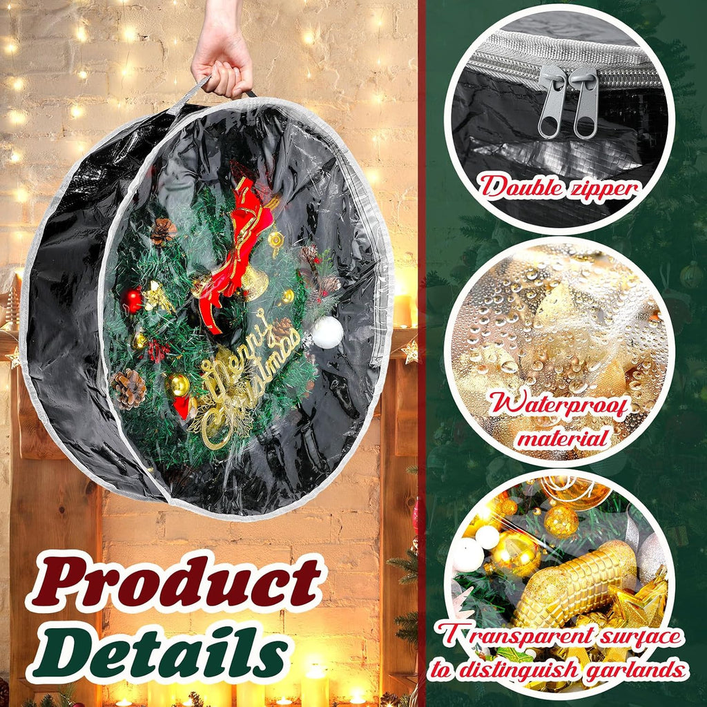 Dunzy 8 Pieces Wreath Container Christmas Wreath Storage Bag Garland Tear Resistant Fabric Round Boxes with Clear Window for Storage for Xmas Holiday Ornament(30×30×7.8 Inch,Black)