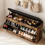 40" Shoe Storage Bench with 2 Flip Drawers & Padded Seat Cushion, Shoe Cabinet with Lift Top Storage Box, Shoe Bench Shoe Organizer for Entryway, Hallway, Living Room, Vintage Brown