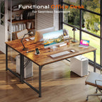 PRAISUN 47 Inch Computer Gaming Desk with Power Outlets and USB-C Port, 24 Inch Deeper Desktop, Office Desk for Home Office, Study, Bedroom, Writing Work from Home Desk, Metal Frame, Rustic Brown