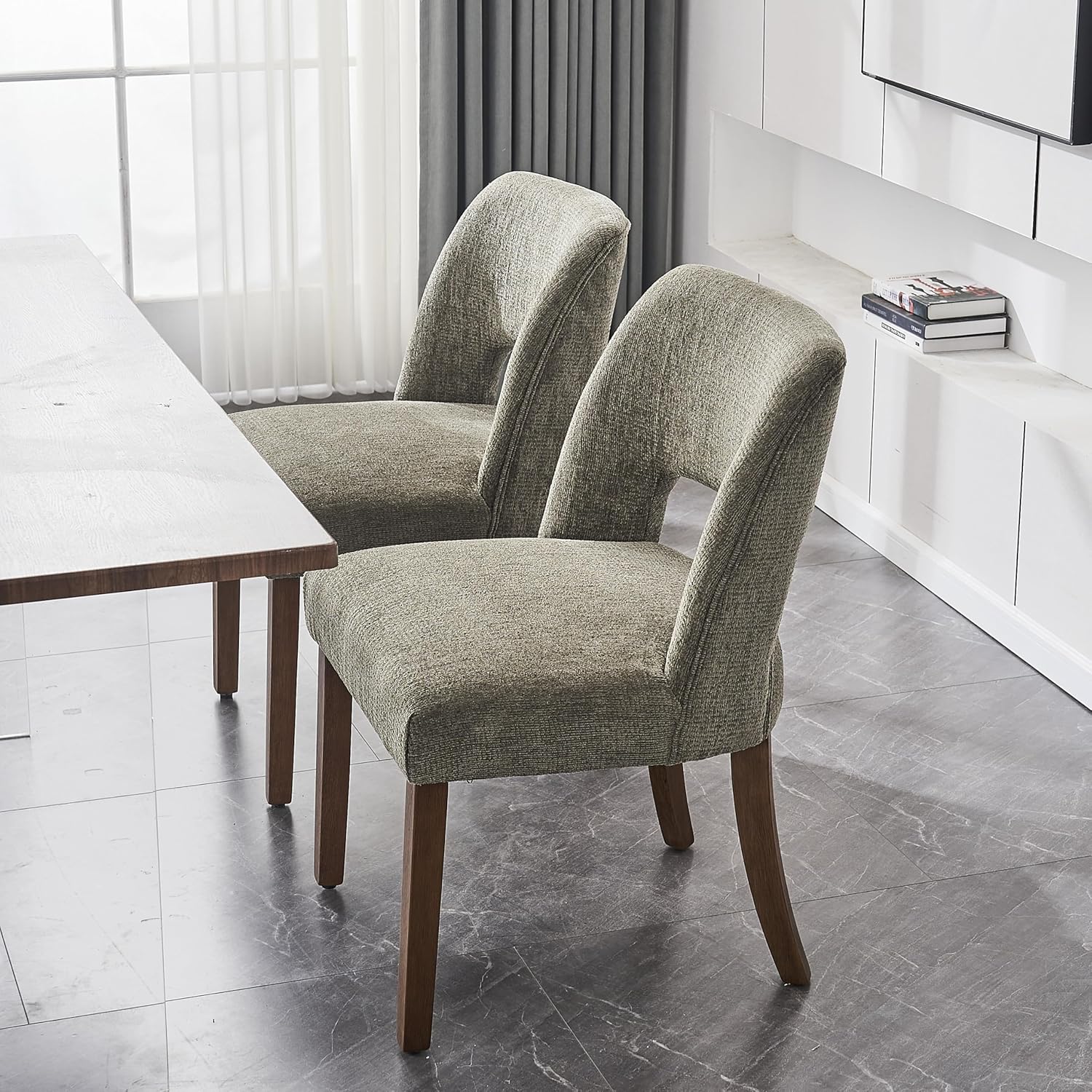 VKNOW Wooden Dining Chairs Set of 2, Modern Fabric Upholstered Dining Room Chair Kitchen Chairs, Farmhouse Dinner Chair for Kitchen Dining Room, Green