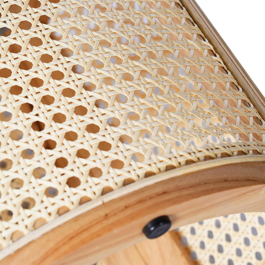 Merax 15.7" Round End Table Artistic Rattan Hollow Woven Accent Side Table, Rubber Wood Nightstand, Chic Home Decor for Living Room Bedroom, Easy Assembly, Natural Color