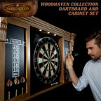 Barrington Woodhaven Dartboard Pub Style with LED Lights, Pre-Assembled | Pre-Assembled LED Pub-Style Dartboard Cabinet With 18" Sisal Board, 6 Steel Tip Darts, And Built-In Dry-Erase Scoreboards.