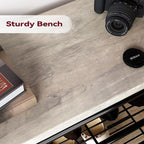 IDEALHOUSE Narrow Hall Tree Storage Bench, 4-in-1 Coat Rack with 3-Tier Shelf and 8 Hooks, Rustic Grey