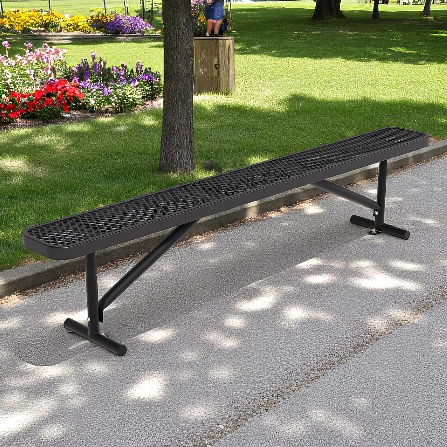 8FT Outdoor Bench, Metal Park Bench for Sitting Area Convert a Bench Heavy-Duty School Benches Commercial Rectangular Bench for Patio Porch Backyard Sports Church Locker Room Shopping Centers