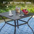 PHI VILLA 37 Inch Outdoor Dining Table Metal Steel Slat Square Patio Dining Table with 1.57" Umbrella Hole for Garden, Backyard and Porch (Classic Black)