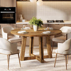 47.3" Solid Wood Dining Table for 4-6, Round Kitchen Table with Wood Legs, Farmhouse Kitchen & Dining Room Furniture, Brown